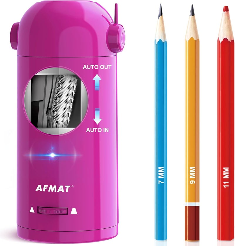 AFMAT Electric Pencil Sharpener, Fully Automatic Pencil Sharpener for Classroom, 7-11.5mm Colored/Jumbo Pencils, Auto in & Out, Rechargeable Hands-Free Sharpener for Home Office PSX5, Pink - Image 1